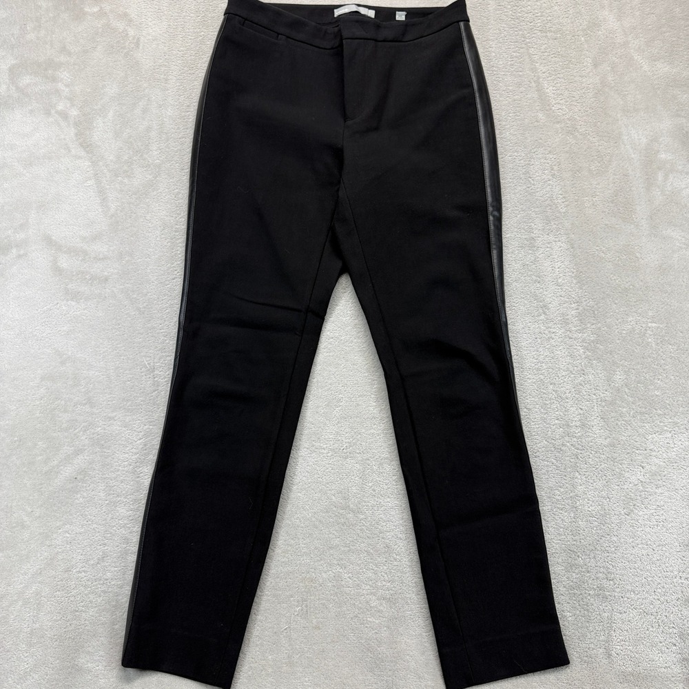 Vince Pants Women's 2 Black Faux Leather Trim Tuxedo Side Stripe Career Trousers